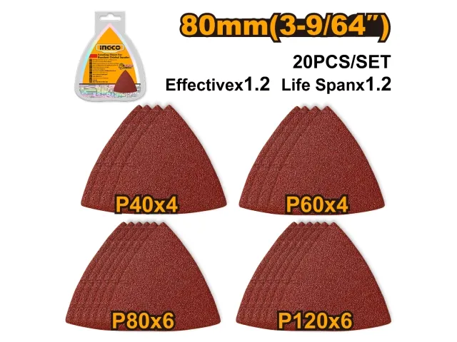 Ingco SET PAPEL LIJA X20 DELTA TRIANGULO INGCO AKTS080201